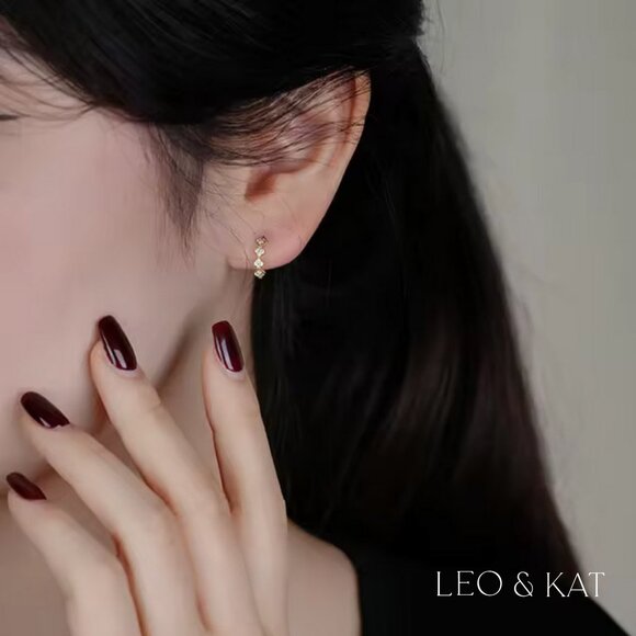 Dainty Pave Huggie Earrings in Gold & Silver, 925 Sterling Silver. #1095 - Picture 4 of 4